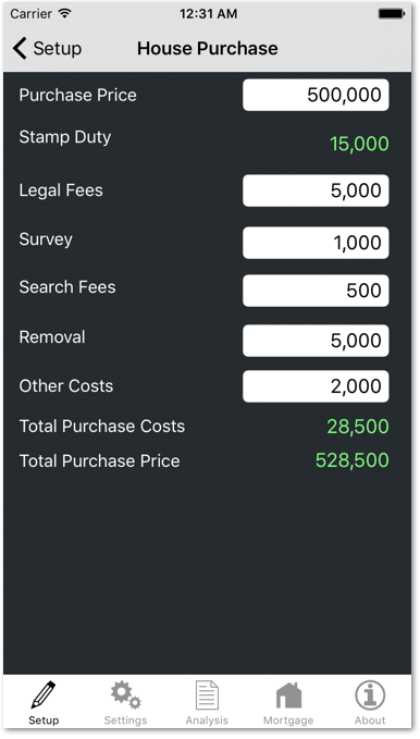 My Mortgage Mate iPhone App House Purchase Screen